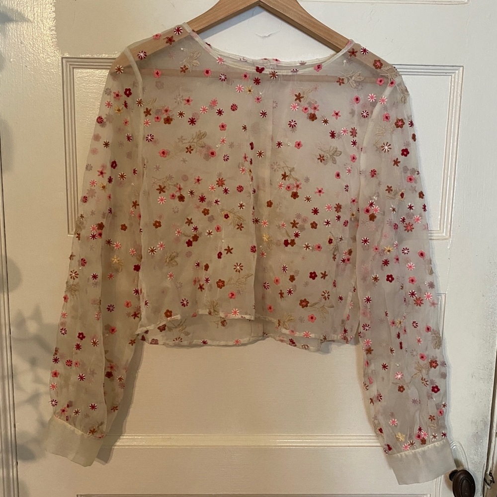 Sheer Cropped Floral Top- Size S/M